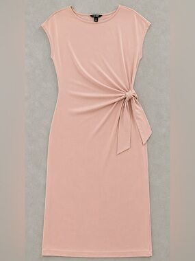 Lauren Ralph Lauren NWT Pink Tie Front Midi Dress Size M Stretch Knit